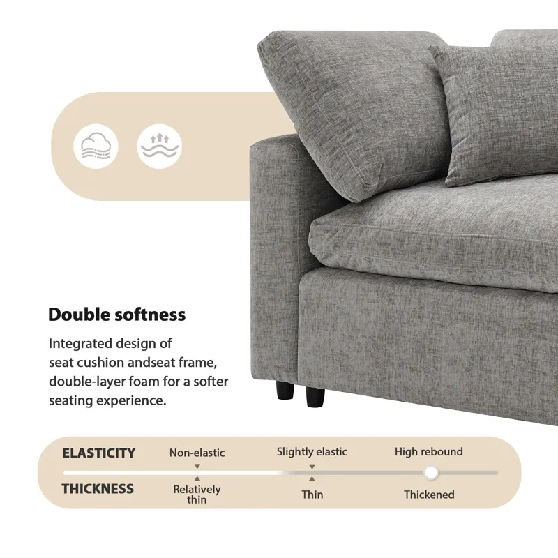 Modern Modular Cloud Sofa Bed, 6 Seat Chenille Sectional Couch Set With Ottoman, Free Combination, C