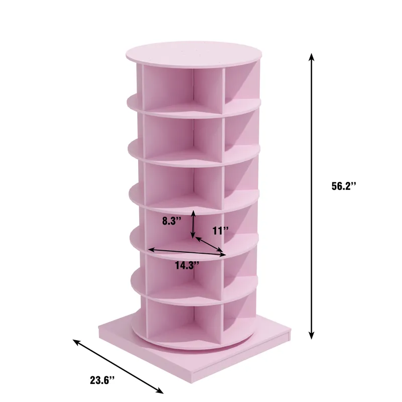 360 Rotating Shoe Cabinet 6 Layers - Pink