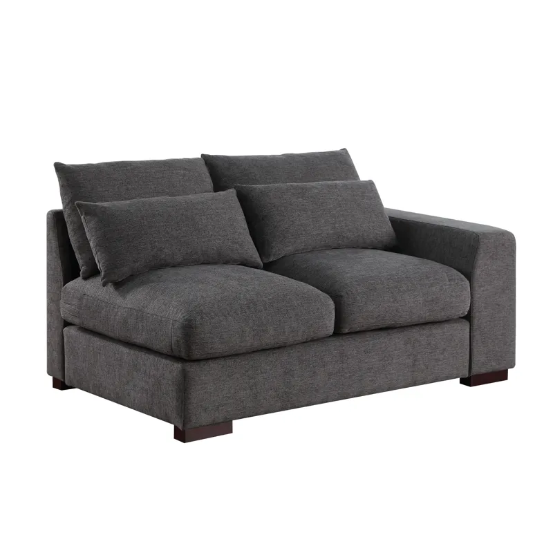 Tatman - Linen Blend Sectional With 2 Ottomans - Dark Gray
