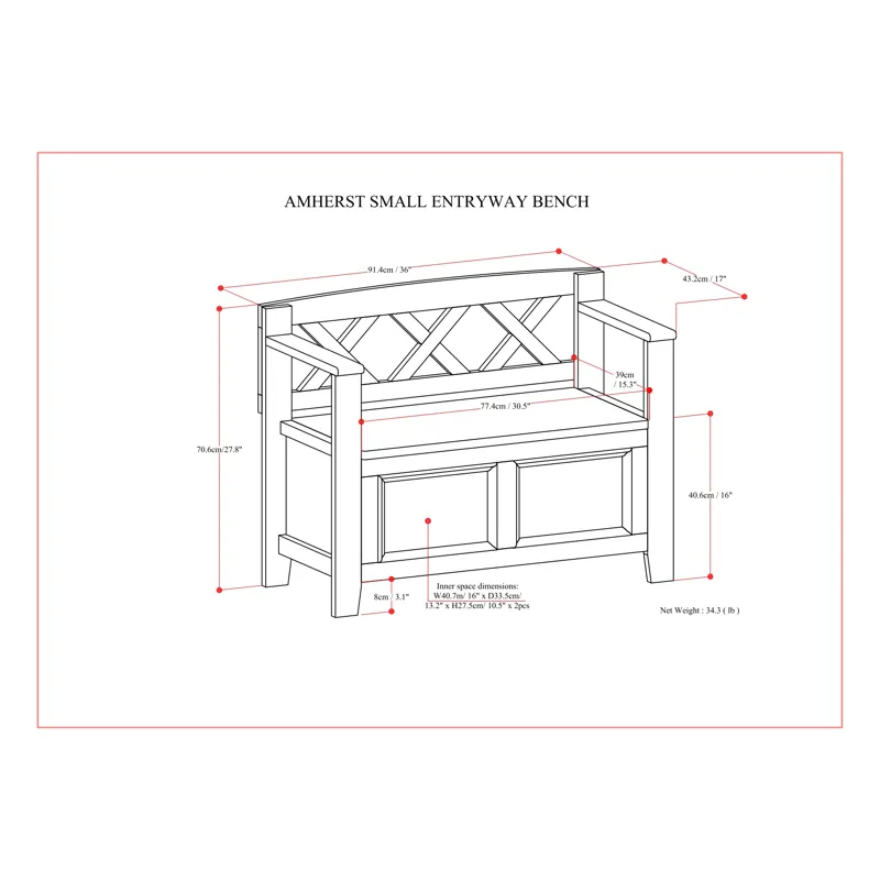 Amherst - Small Entryway Storage Bench - White