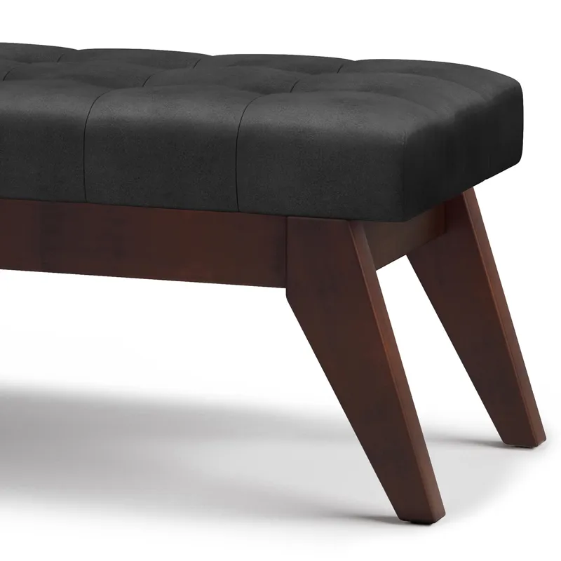 Draper - Mid Century Tufted Ottoman Bench - Distressed Black