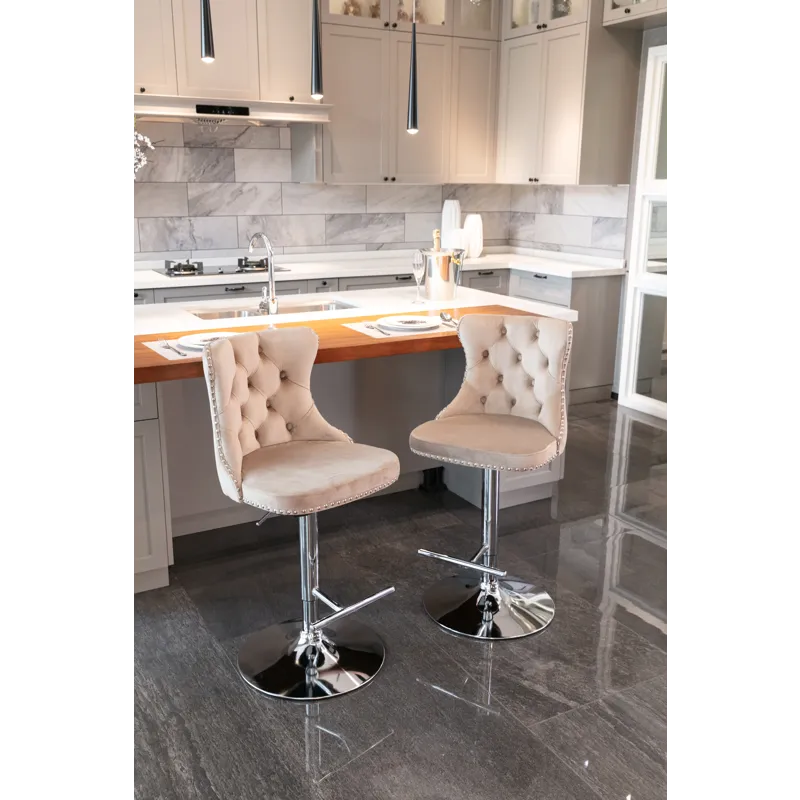 Swivel Velvet Barstools Adjusatble Seat Height From 25-33\", Modern Upholstered Chrome Base Bar Stoo
