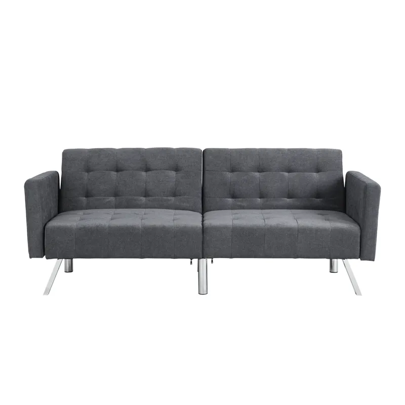 Futon Sofa Bed Convertible Folding Lounge Couch, Armrests - Dark Gray