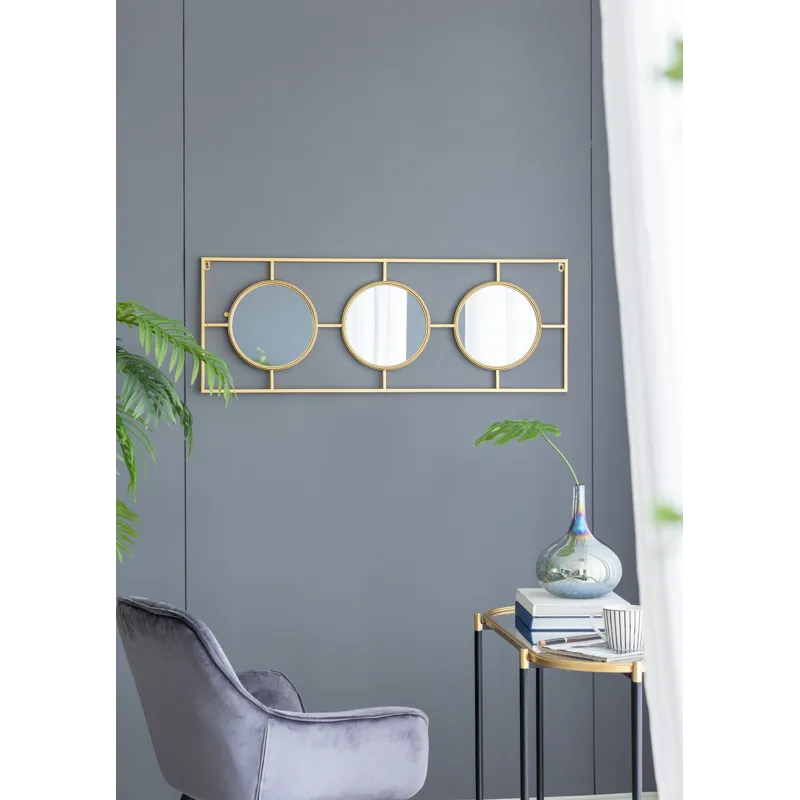 3 Mirror Piece Wall Mirror Rectangular Frame, Home Wall Decor For Bedroom Living Room - Gold