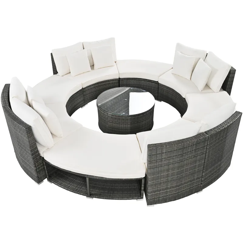 Outdoor Patio Furniture Luxury Circular Sofa Set Rattan Wicker Sectional Sofa Lounge Set With Temper