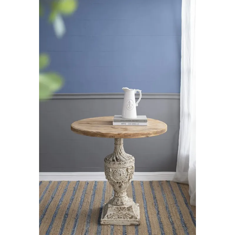Antique Round Wood Table - Antique White / Gray