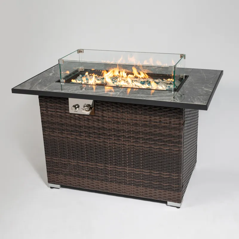 44\" Outdoor Fire Pit Table, Propane Fire Table With Ceramic Tabletop Gas Fire Table - Espresso