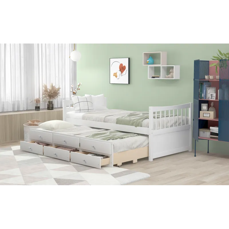 Twin Size Daybed With Trundle And Drawers - White