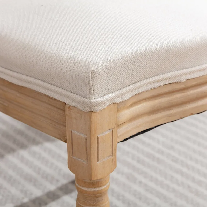 French Style Solid Wood Frame Antique Painting Linen Fabric Back Dining Chair (Set of 2) - Beige