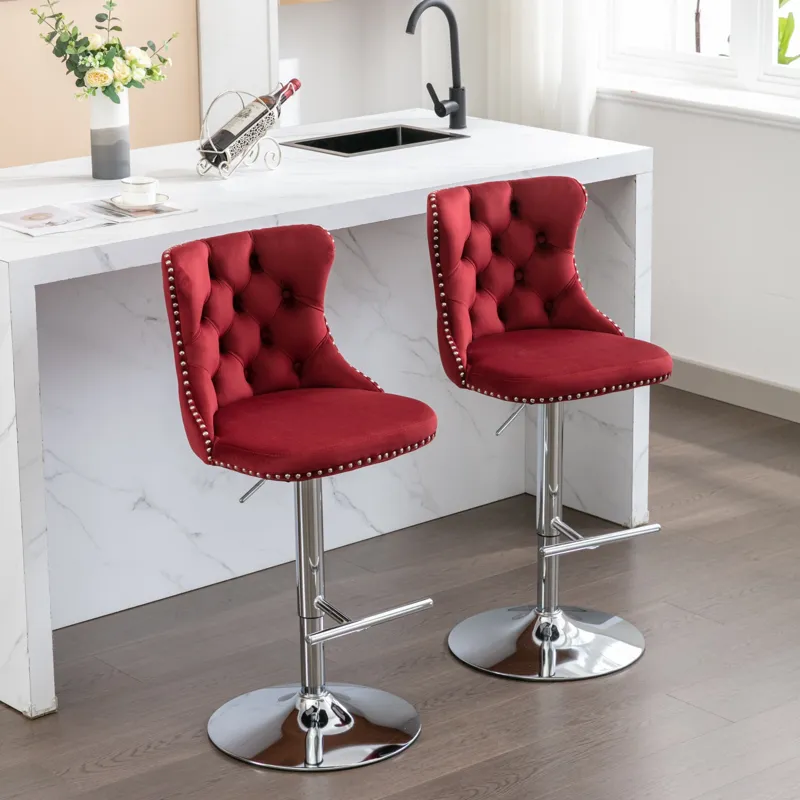 Swivel Velvet Barstools Adjusatble Seat Height From 25-33\", Chrome Base Bar Stools With Backs Comfo