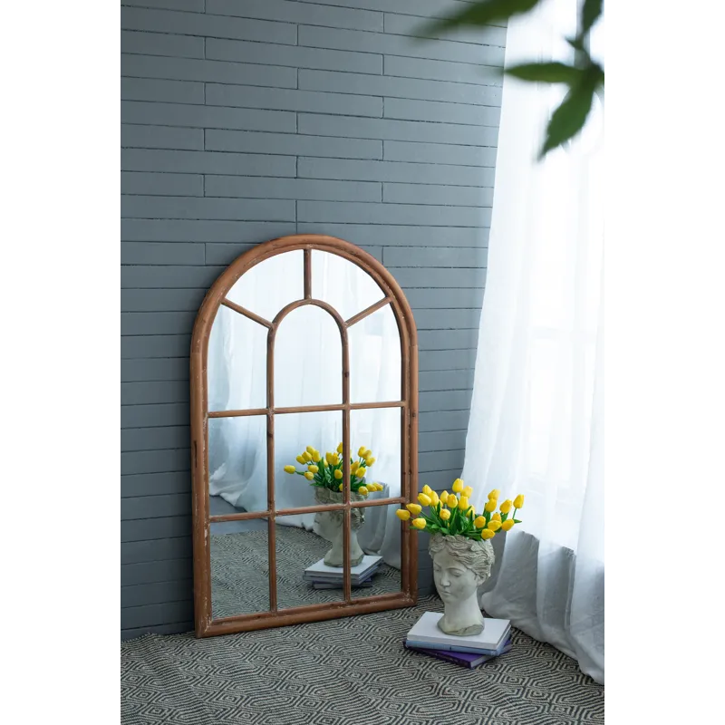 Large Arched Accent Mirror With Frame With Decorative Window Look Classic Architecture Style Solid F