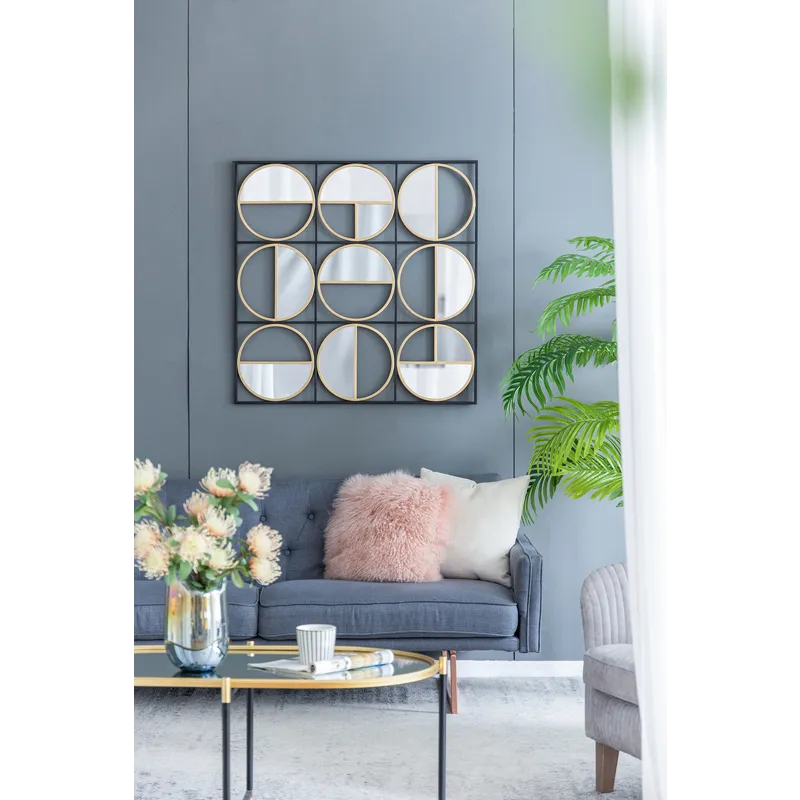 Eclectic Styling Metal Beaded Wall Mirror With Contemporary Design For Bedroom, Liveroom & Entryway 