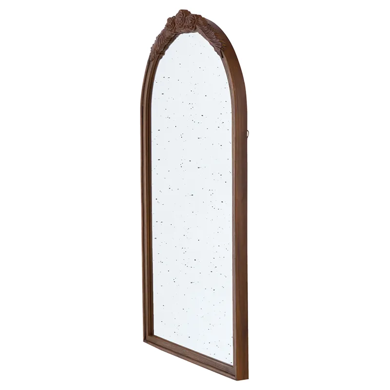 Elos Hand Carved Rose Antique Mirror Frame, Wood Arch Mirror Wall Decor For Living Room, Bathroom, E