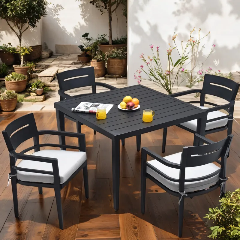 5 Piece Outdoor Patio Modern Dining Set, Including 4 Dining Chairs Sunbrella Fabric Cushioned And Sq
