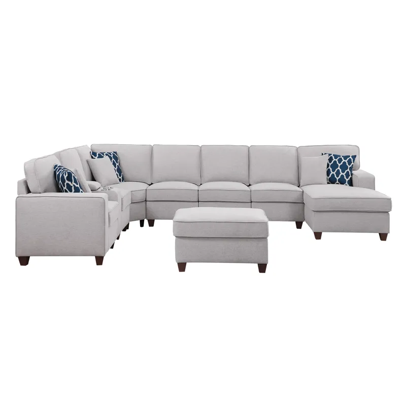 Eric - 9 Piece Upholstered Sectional With Ottoman - Light Gray