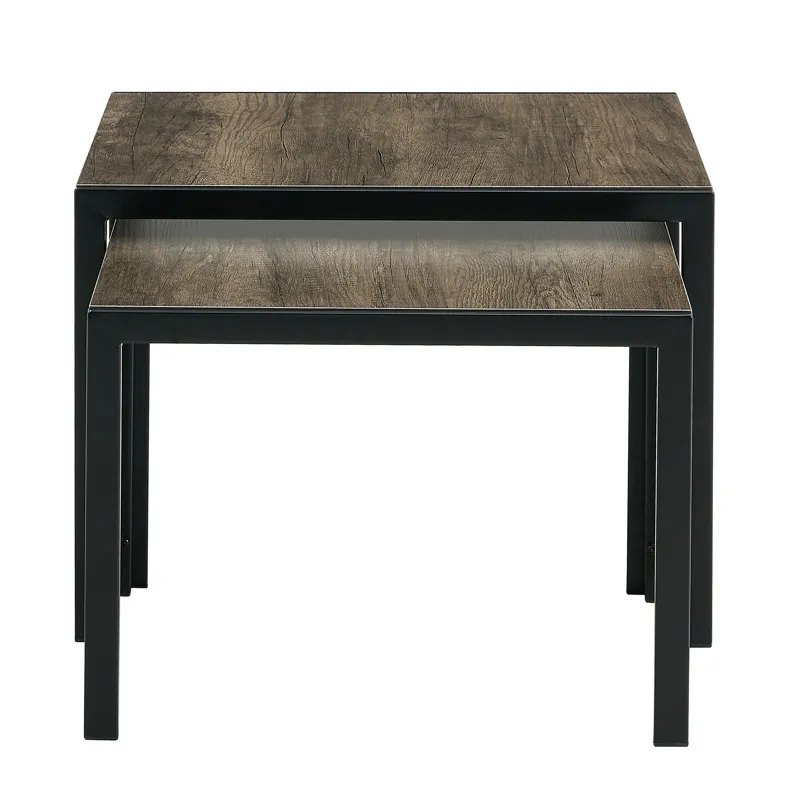 Nesting Coffee Table (Set of 2), Square Modern Stacking Table With Wood Finish For Living Room - Gra
