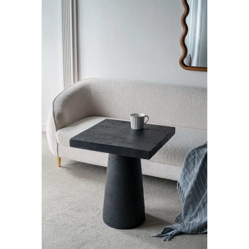 Square Side Table With Pedestal Base - Black