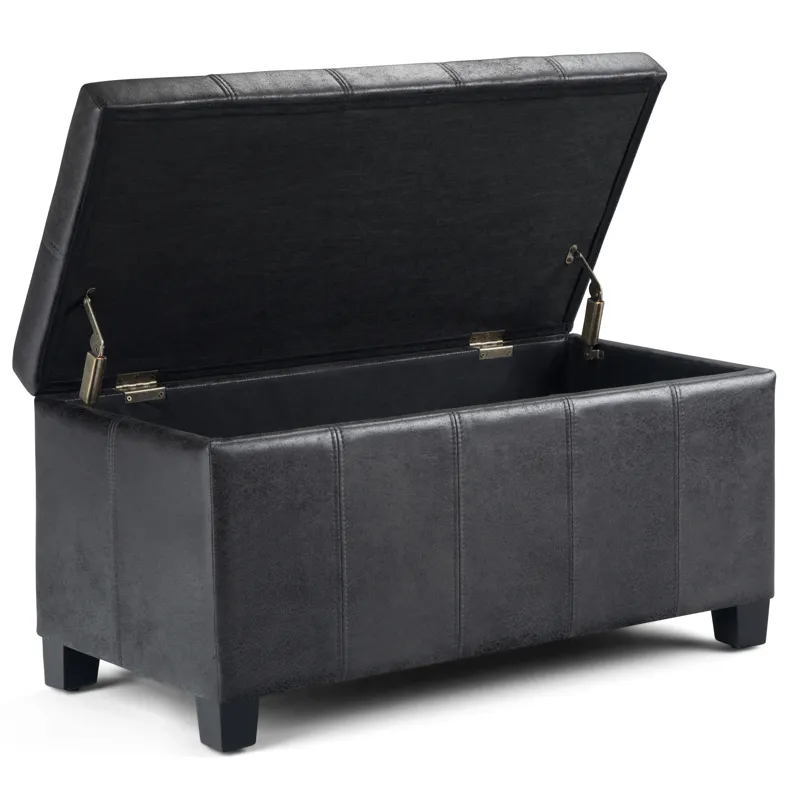 Dover - Storage Ottoman Bench - Distressed Black
