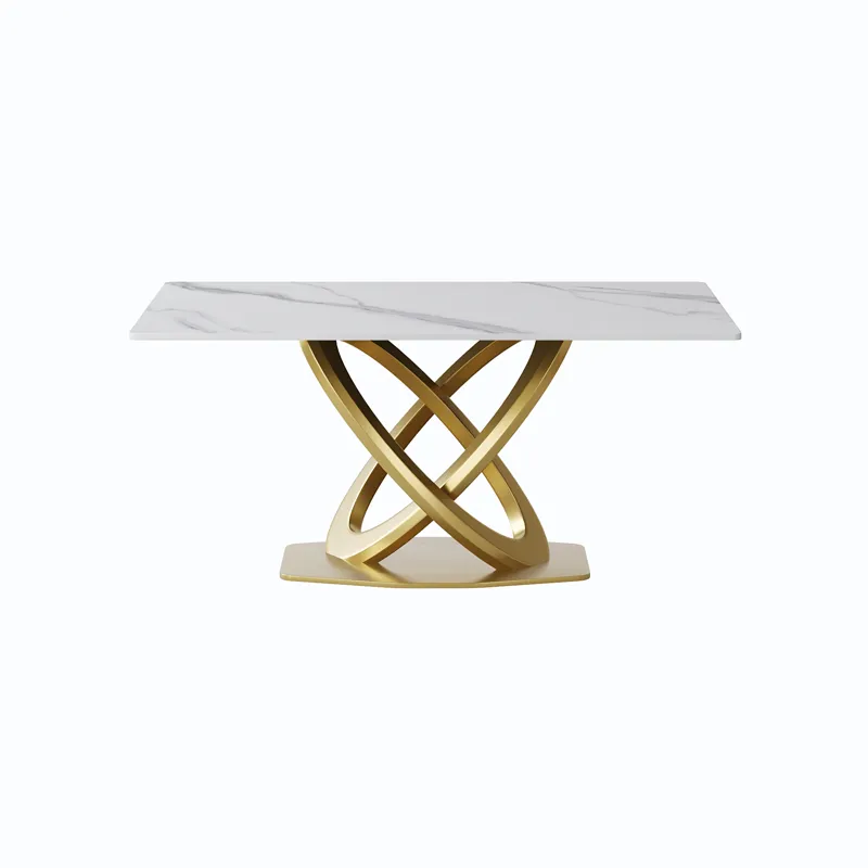63\" Modern Artificial Stone Panel Double-Ring Stainless Steel Metal Legs, Can Accommodate 6-8 Peopl