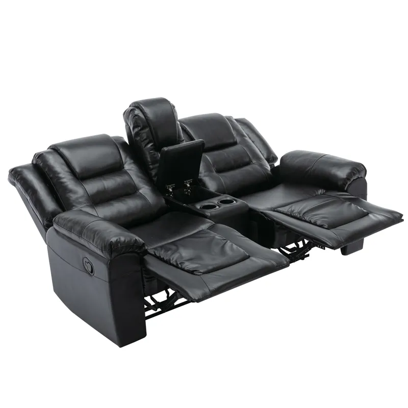2 Seater Home Theater Recliner Manual Recliner Chair With A Storage Box And Two Cup Holders For Livi