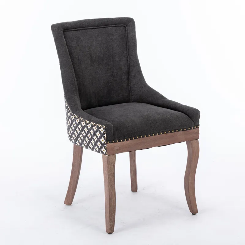Ultra Side Dining Chair, Thickened Fabric Chairs With Neutrally Toned Solid Wood Legs, Bronze Nail H