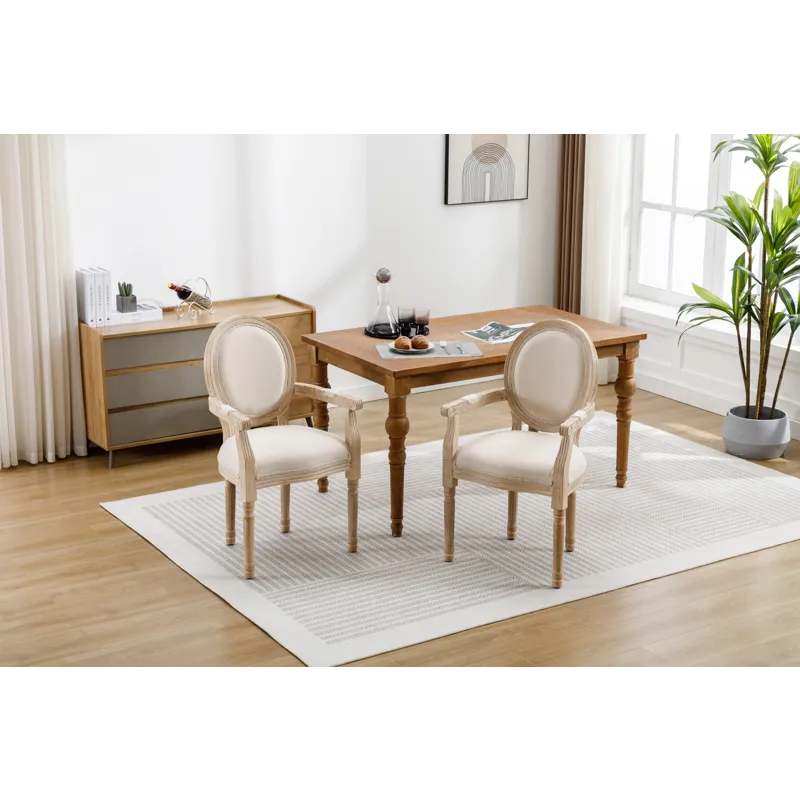 French Style Solid Wood Dining Chair (Set of 2) - Cream