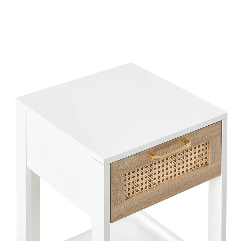 15.75\" Rattan End Table With Drawer, Modern Nightstand, Side Table For Living Room, Bedroom - White