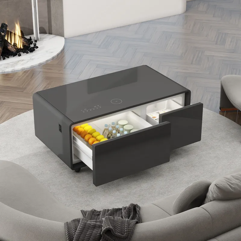 Modern Smart Coffee Table With Built-In Fridge - Bluetooth Speaker, Wireless Charging, Touch Control