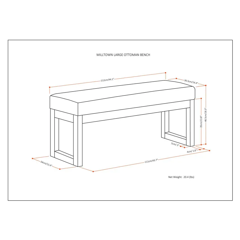 Milltown - Large Ottoman Bench - Mink Brown
