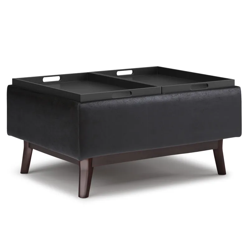 Owen - Tray Top Small Coffee Table Storage Ottoman - Distressed Black