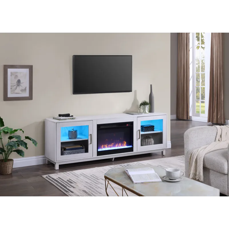 Summit - TV Stand Console With Fireplace - White Walnut Finish