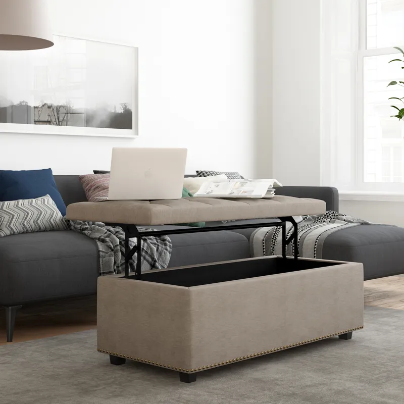 Hamilton - Lift Top Rectangular Storage Ottoman - Natural