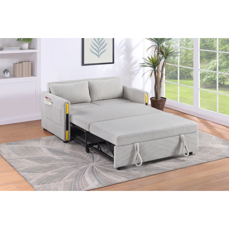 Percy - Teddy Velvet Sleeper Loveseat With Dual-Pull Sleeper Design - Beige