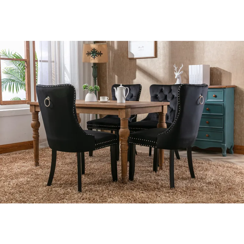 Nikki - Modern, High-End Tufted Solid Wood Contemporary Velvet Upholstered Dining Chair With Wood Le