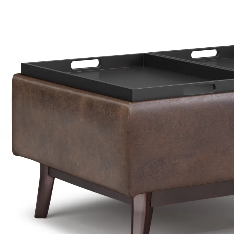 Owen - Tray Top Small Coffee Table Storage Ottoman - Distressed Chestnut Brown