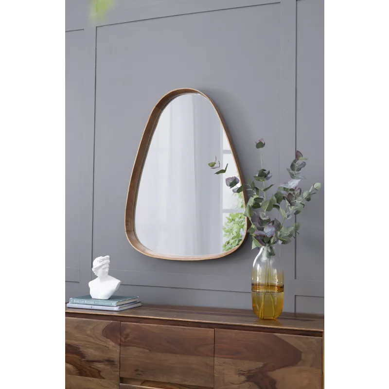 Irrgeular Mirror With Wood Frame, Wall Mirror For Living Room Bathroom Entryway - Brown