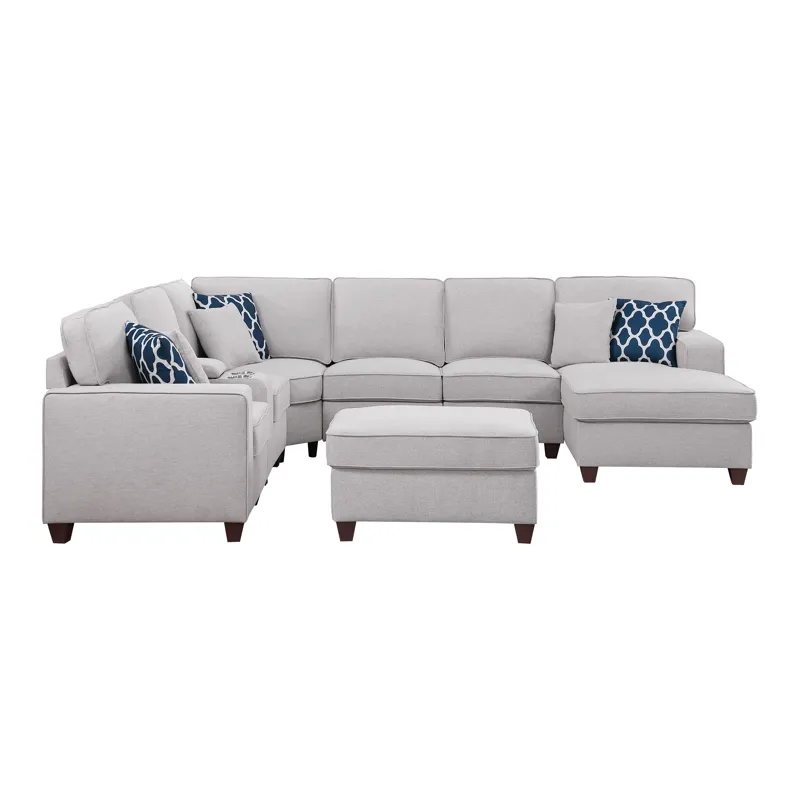 Tina - 8 Piece Upholstered Sectional With Ottoman - Light Gray