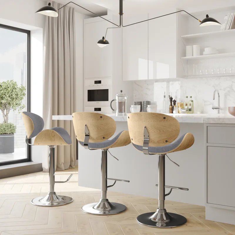 Marana - Bentwood Adjustable Swivel Bar Stool - Light Grey