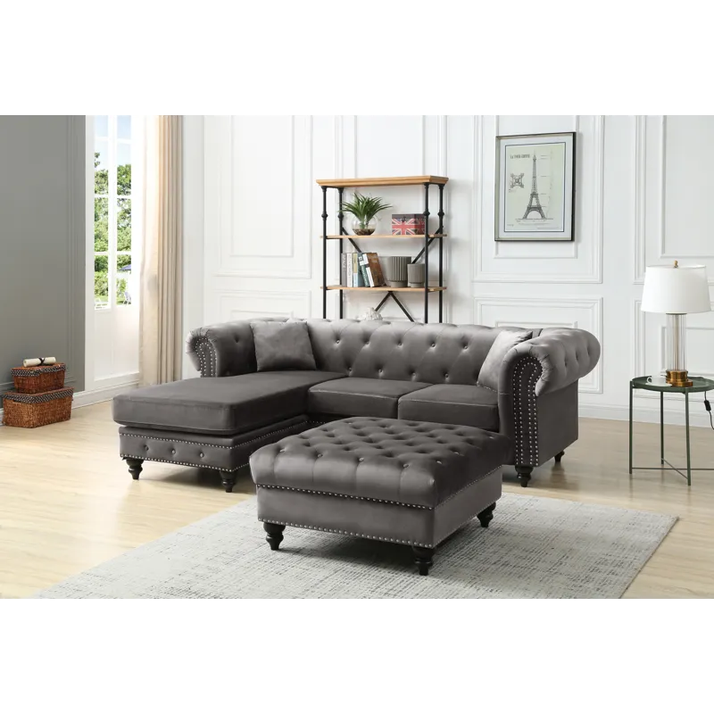 Nola - G0350B-SC Sofa Chaise (3 Boxes) - Dark Gray