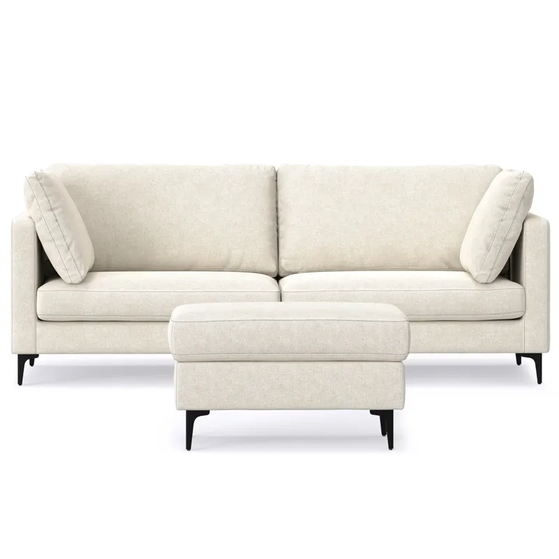 Ava - 90\" Mid Century Sofa with Ottoman Set - Cream
