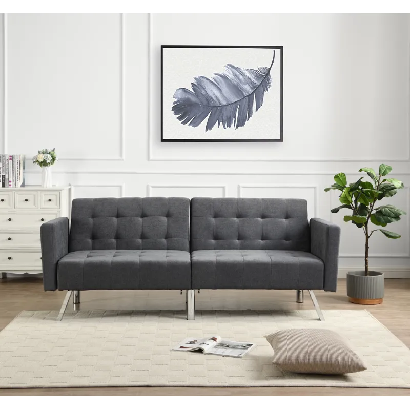 Futon Sofa Bed Convertible Folding Lounge Couch, Armrests - Dark Gray