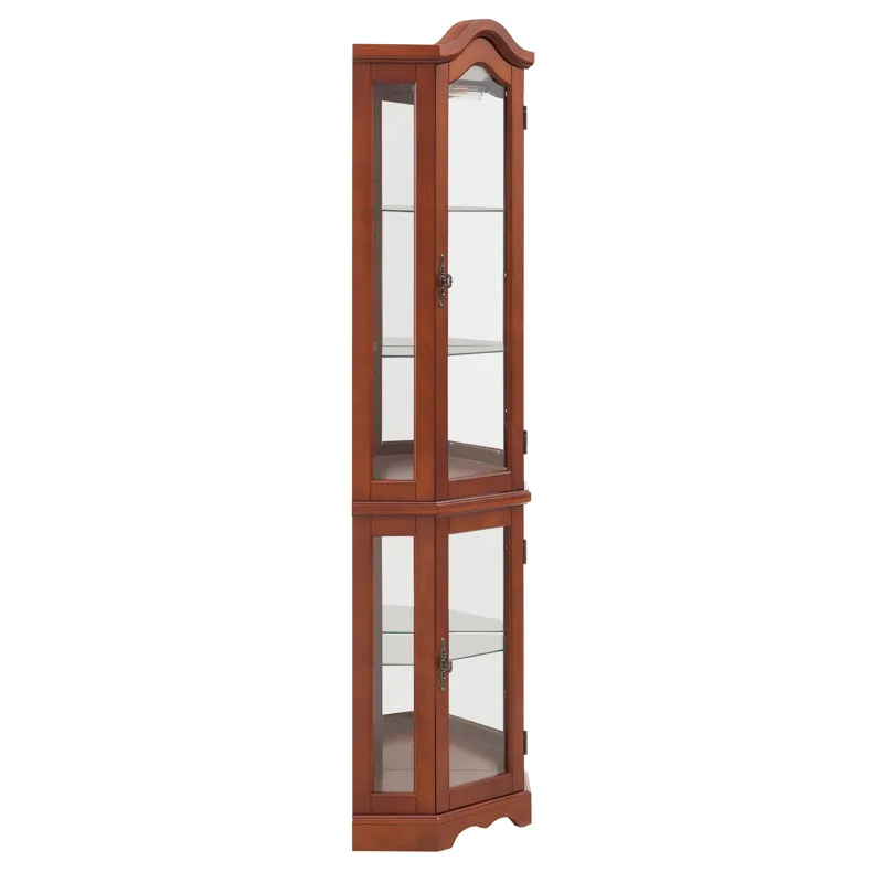 Corner Curio Cabinet With Lights, Adjustable Tempered Glass Shelves, Mirrored Back, Display Cabinet 