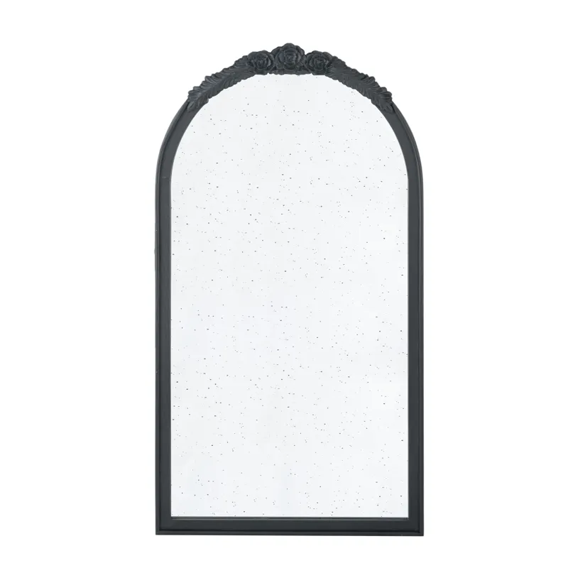 Elos Hand Carved Rose Antique Mirror Frame, Wood Arch Mirror Wall Decor For Living Room, Bathroom, E