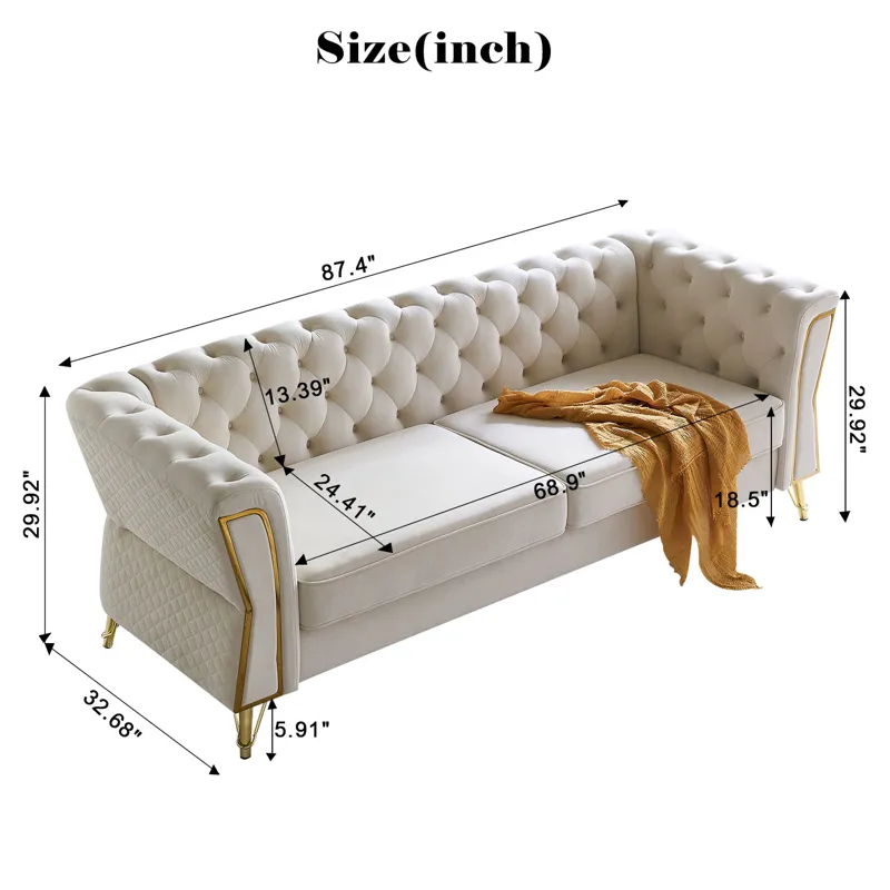 Modern Tufted Velvet Sofa For Living Room - Beige