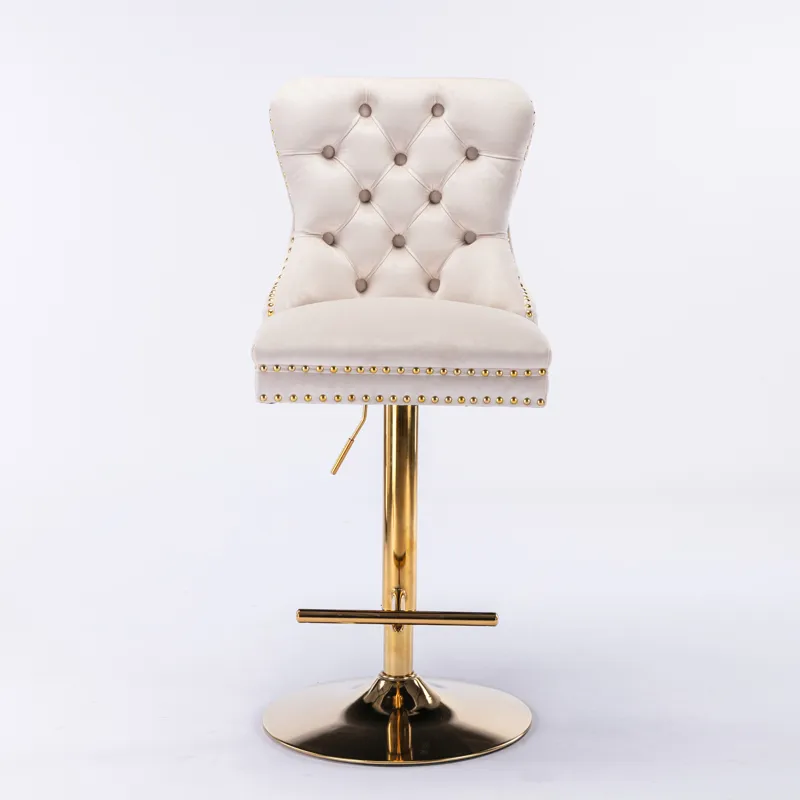 Thick Golden Swivel Velvet Barstools Adjusatble Seat Height From 27-35\", Modern Upholstered Bar Sto