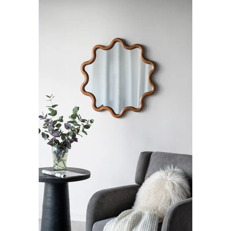 Wooden Accent Mirror With Unique Frame, Wall Mirror For Living Room Bedroom Entryway - Brown