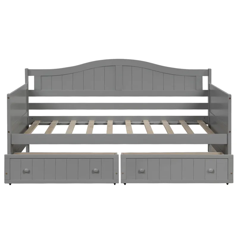 Twin Wooden Daybed With 2 Drawers, Sofa Bed For Bedroom Living Room, No Box Spring Needed - Gray