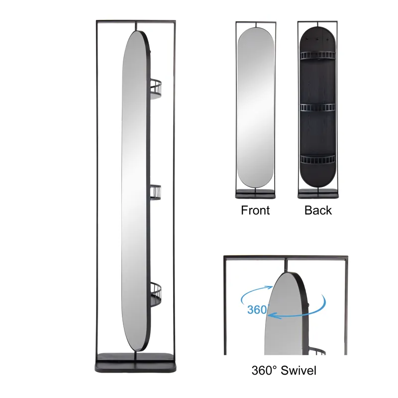 Full Length Standing Mirror, 360° Swivel Floor Mirror For Bedroom Living Room Vanity Entryway - Blac