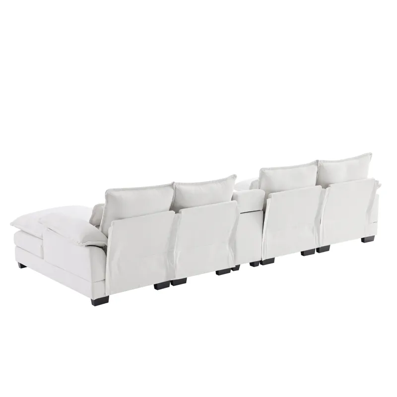 Modern U Shaped Sofa With Console, Cupholders And USB Ports, 6 Seat Upholstered Symmetrical Indoor F
