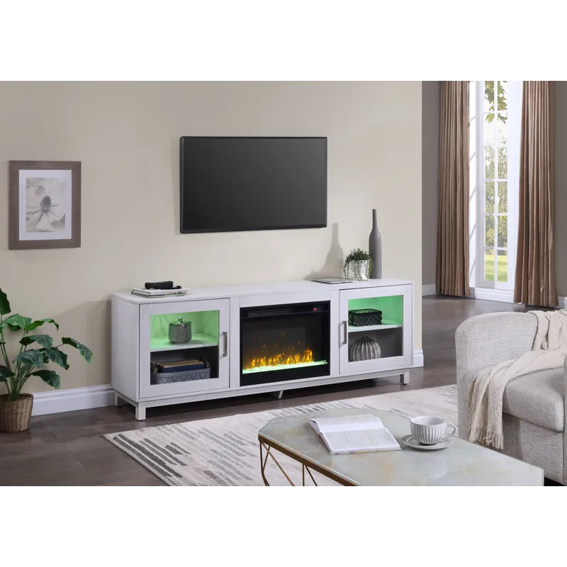 Summit - TV Stand Console With Fireplace - White Walnut Finish